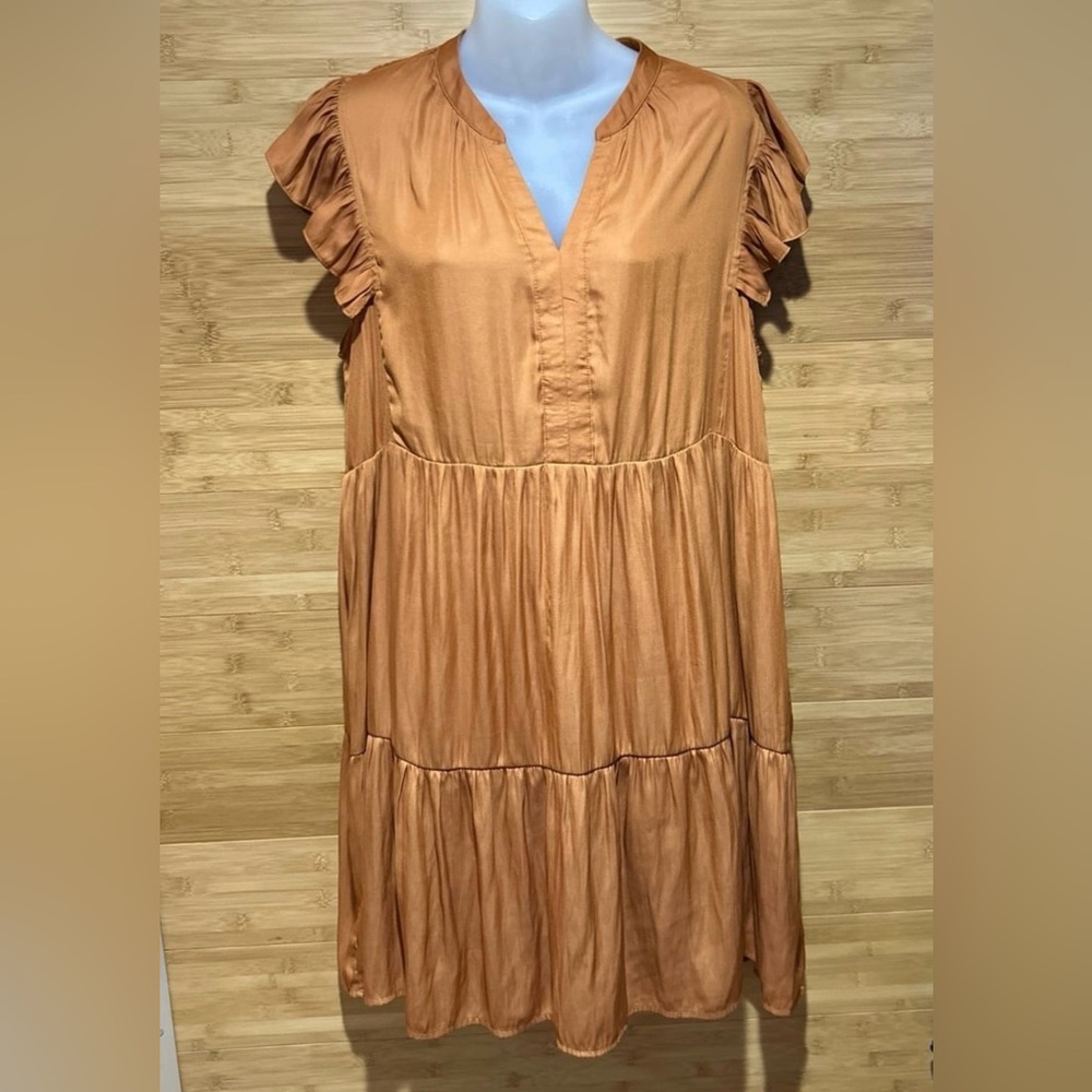 Mittoshop Dress Womens XL Rust Tiered Babydoll Ruffle Sleeve Boho Flowy